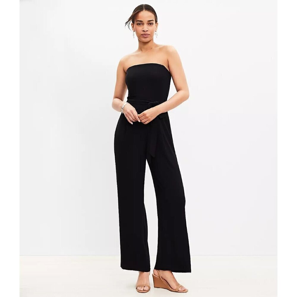 Ann Taylor LOFT Black Strapless Wide Leg Jumpsuit XS‎